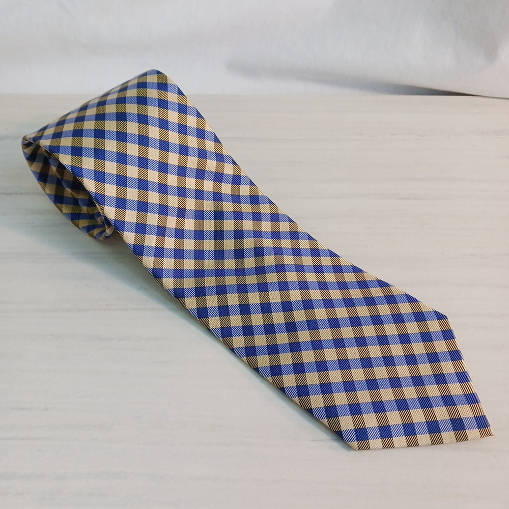CHAPS Blue Yellow Plaid Mens Silk Tie Necktie Y2K
